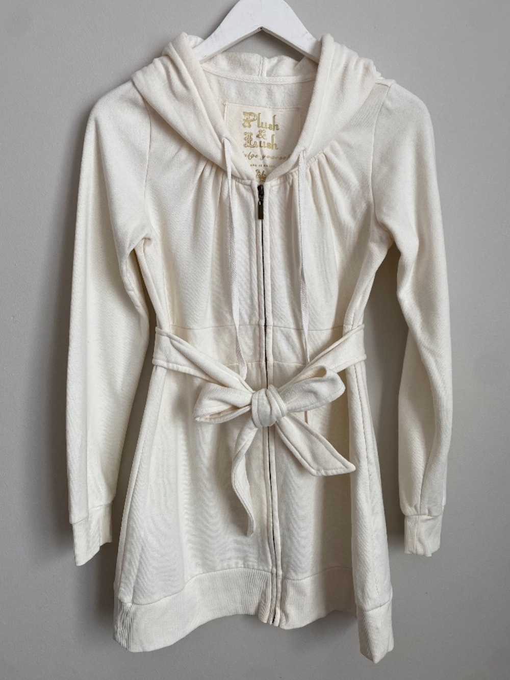 Victoria's Secret Plush & Lush Hooded Tunic Zip Up Sweatshirt with Tie Belt